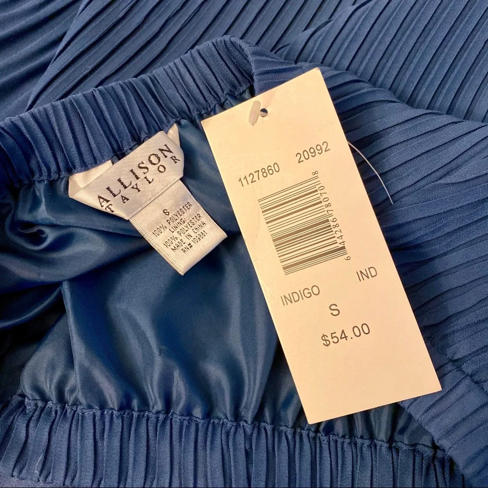Allison Taylor Pleated Midi Skirt Indigo Blue Size Small